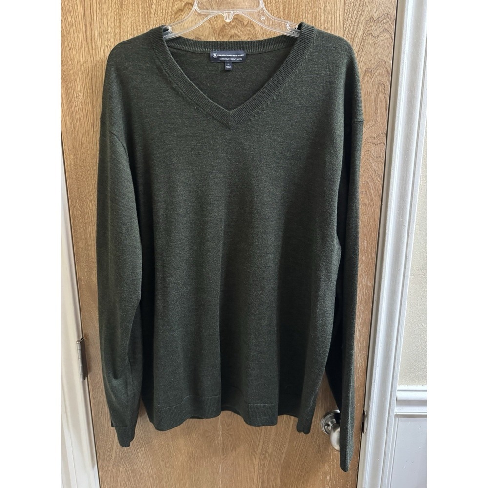Hart Schaffner Marx Extra Fine Merino Wool Sweater Green Knit Men Size XL Dressy